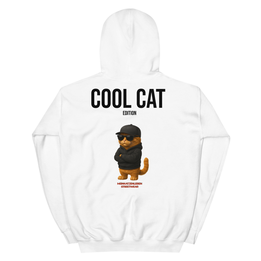 Cool Cat – Streetwear Edition Hoodie · White (Black Print + Red Label)
