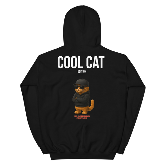 Cool Cat – Streetwear Edition Hoodie · Black (White Print + Red Label)